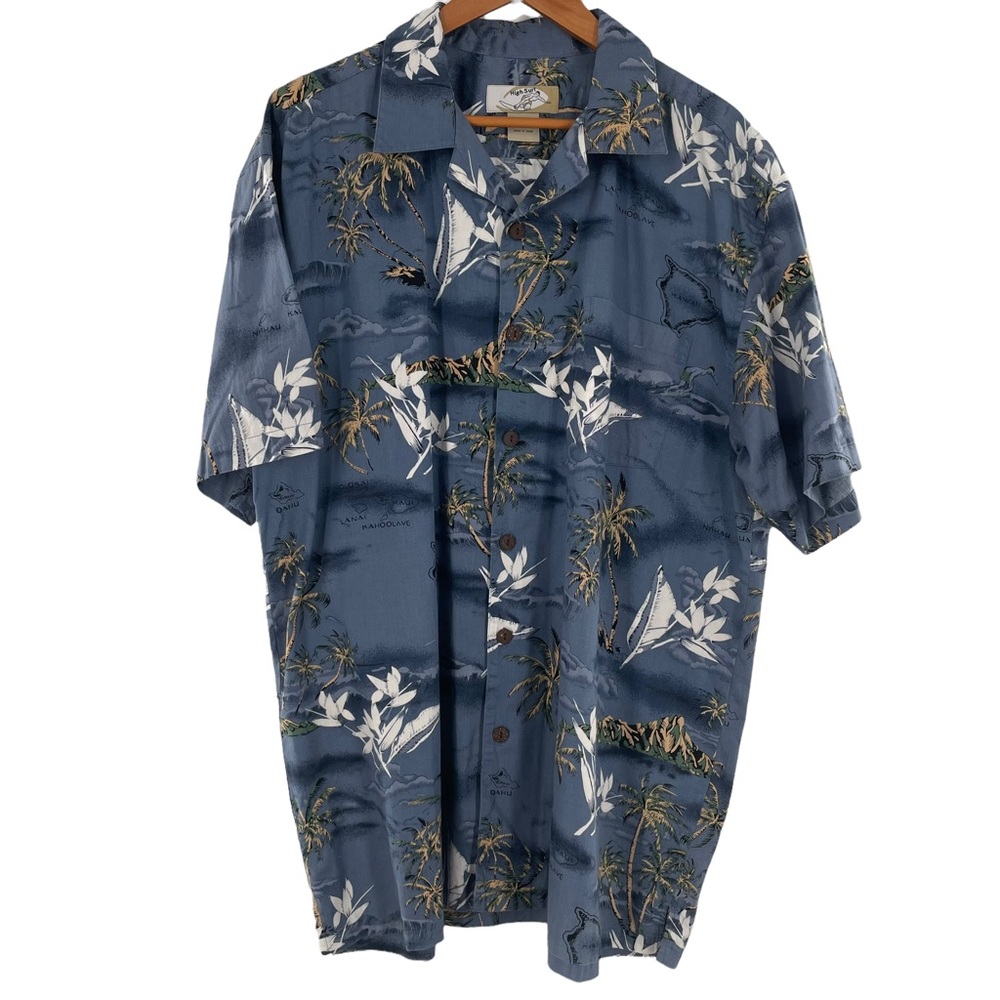 High Surf 100% Cotton Short Sleeve Button Down Aloha Shirt w/Hawaiian Island 2XL